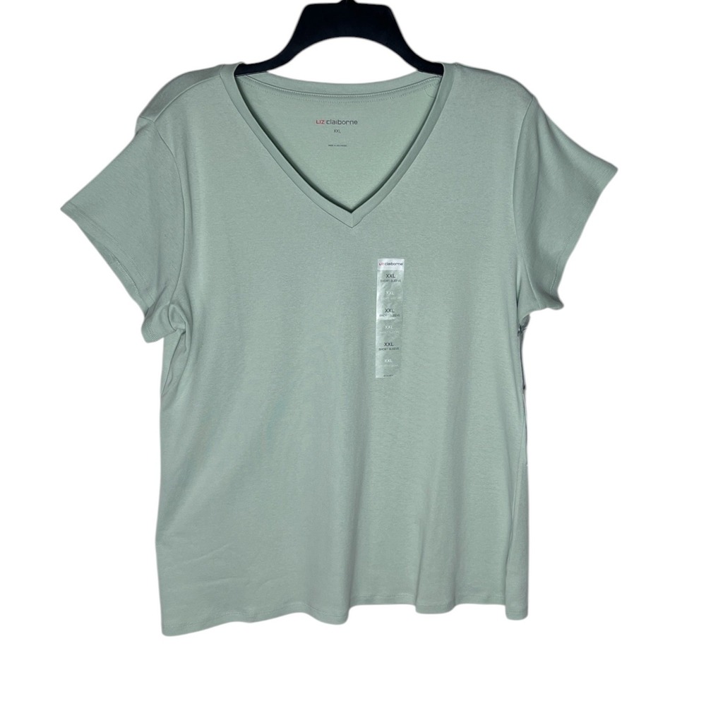 Liz Claiborne Womens XXL Seagreen V-Neck Short Sleeve 100% Cotton T-Shirt NWT